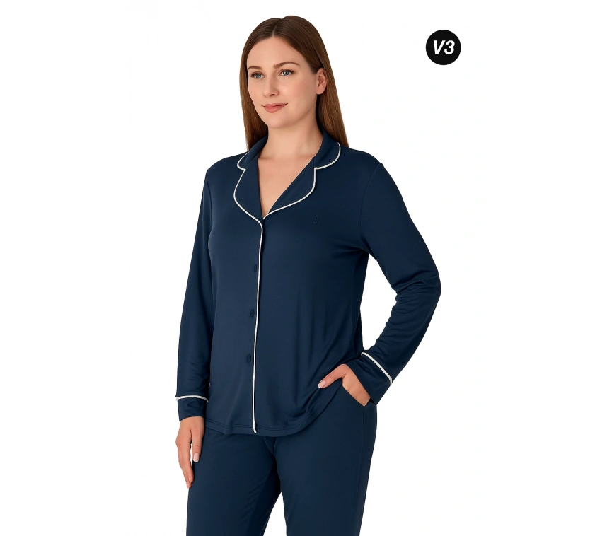 Limissi Önden Düğmeli Kadın Pijaması Acivert Renk 26611