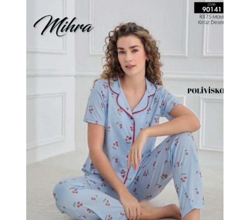 Mihra 90141 Kadın Boydan Düğmeli Pijama Takımı