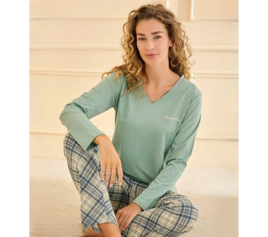 Mihra 90759 Kadın V Yaka Uzun Kol Pijama Takımı