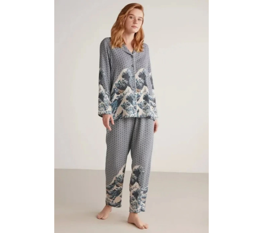 Nautıca W617 Kadın Uzun Kollu Önden Düğmeli Pijama Takımı