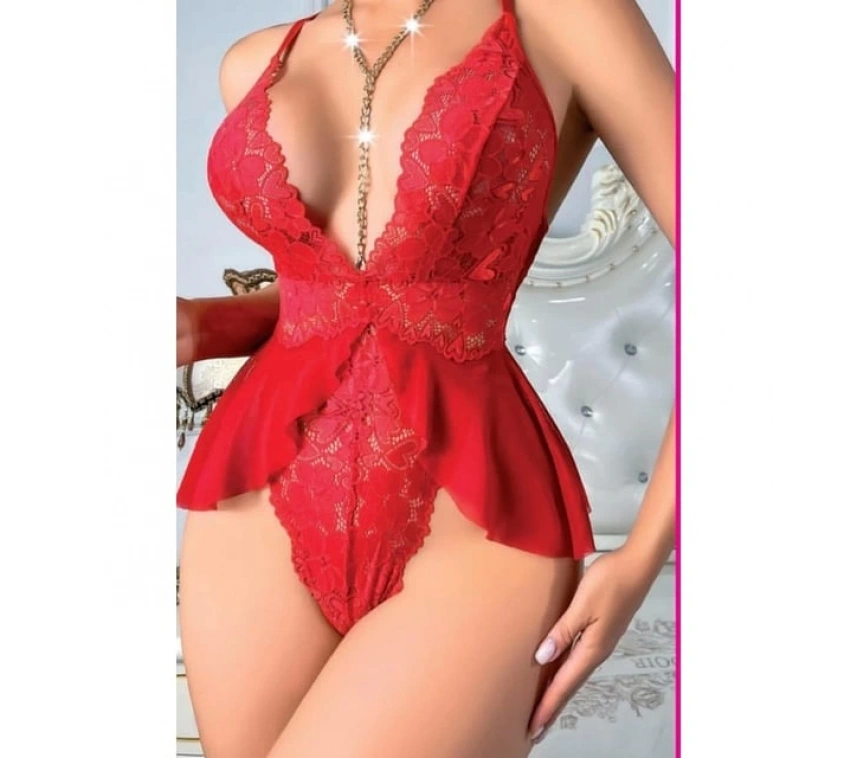 Nightlight 3597 Kırmızı Zincir Detaylı Bodysuit