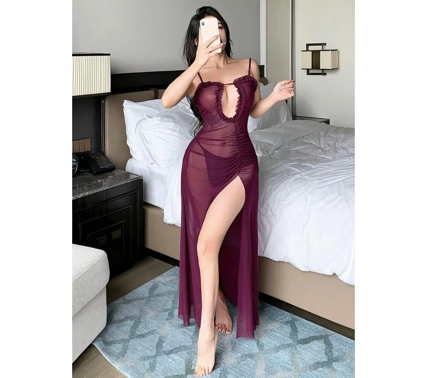 Nightlight 3713 Uzun Derin Yırtmaçlı Gecelik