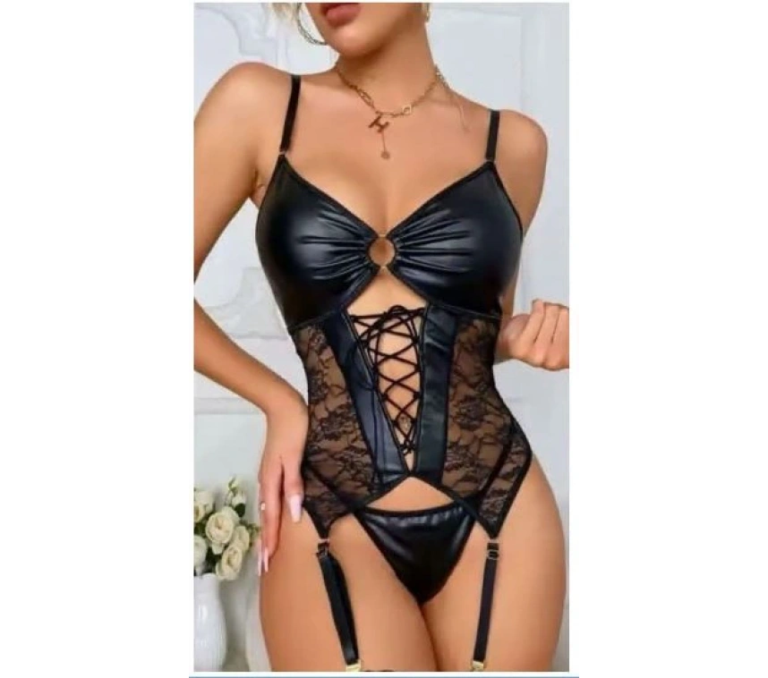 Nightlight 3764 Dantel Detay Deri Jartiyer Takım