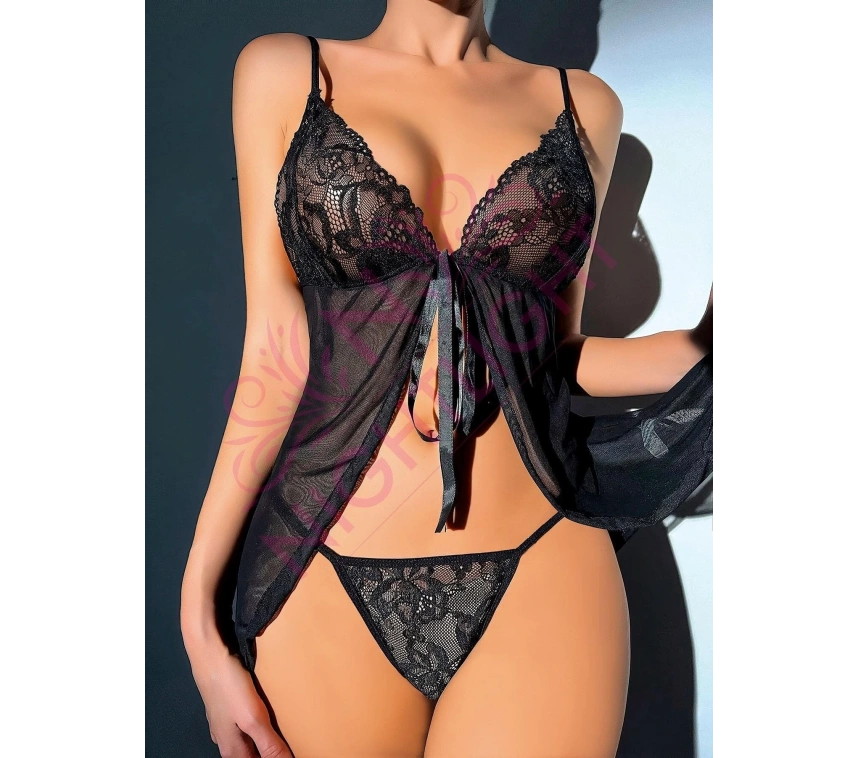 Nightlight 7007 Dantel Göğüs Kısmı Dantel Yırtmaçlı Mini Gecelik