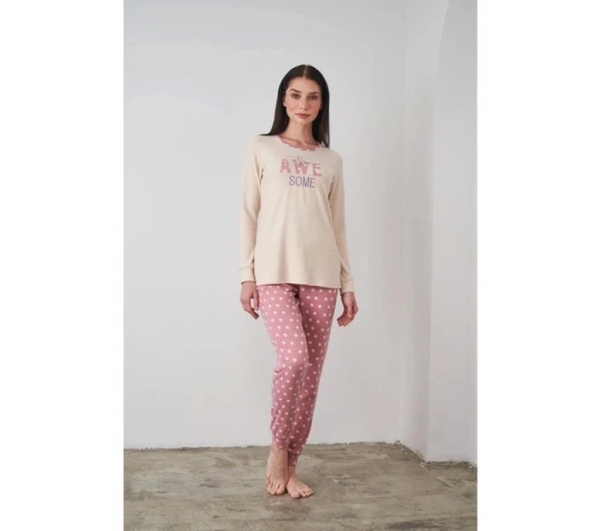 Pjs 24503 Bayan Yazı Detaylı Pijama Takımı