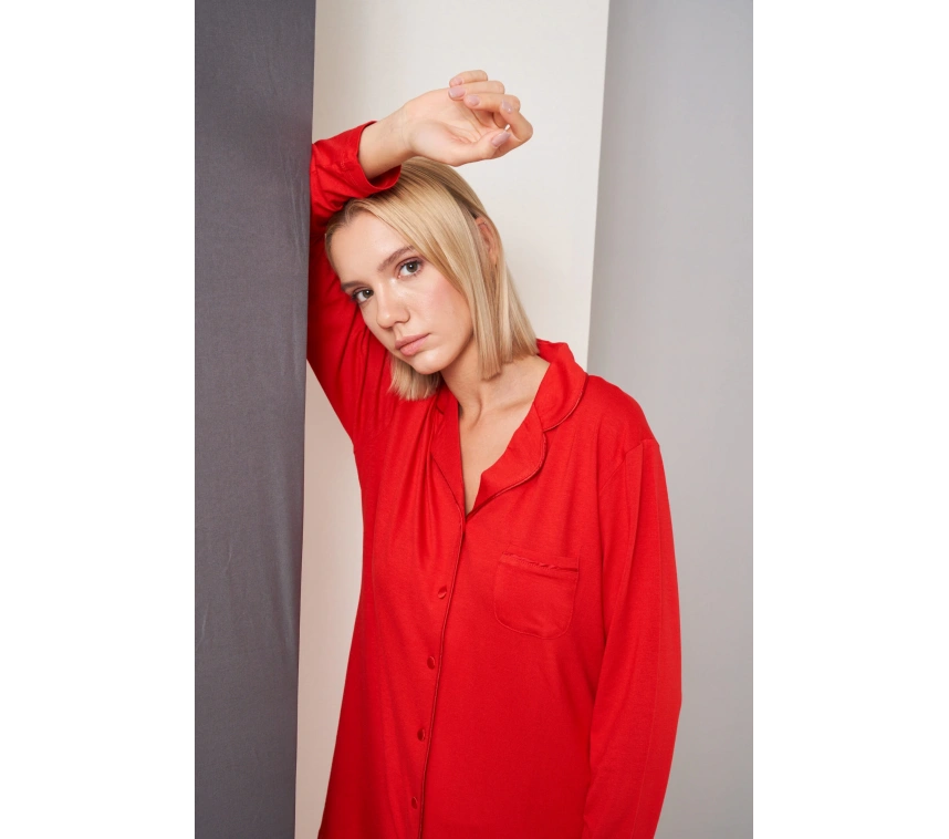 Pjs 26028 Bayan Önden Düğmeli Pijama Takımı