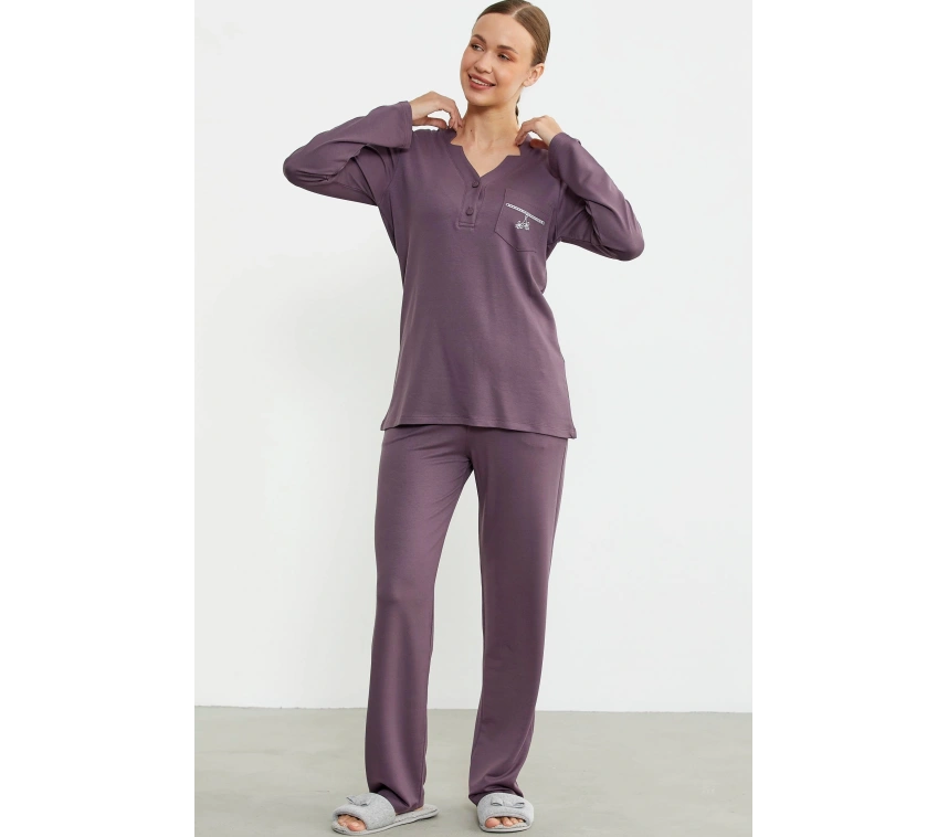 Sementa 76438 Yarım Düğmeli Cep Detaylı Pijama Takım