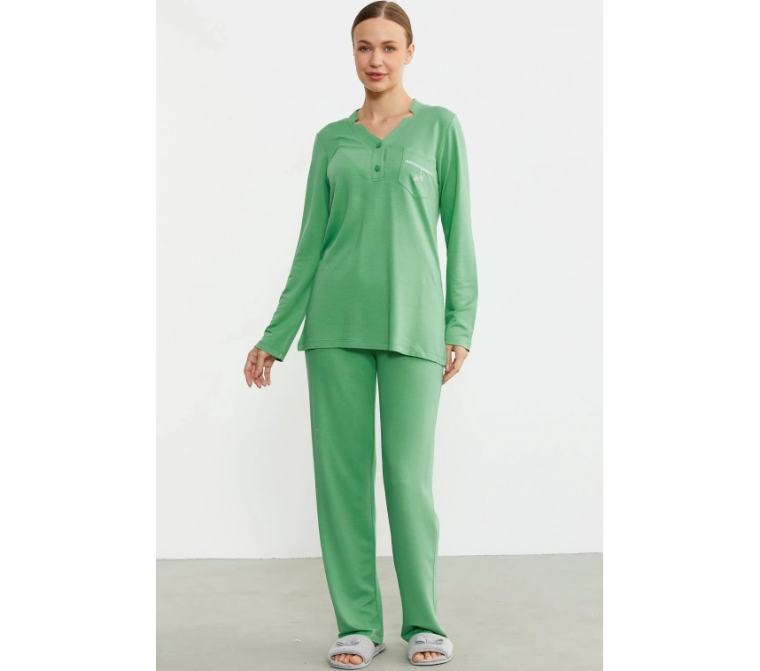 Sementa 76438 Yarım Düğmeli Cep Detaylı Pijama Takım