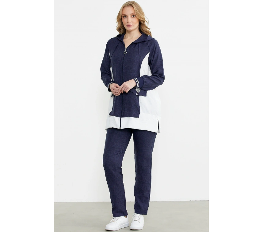 Sementa 76448 Keten Görünümlü Kapüşonlu Tunik Takım