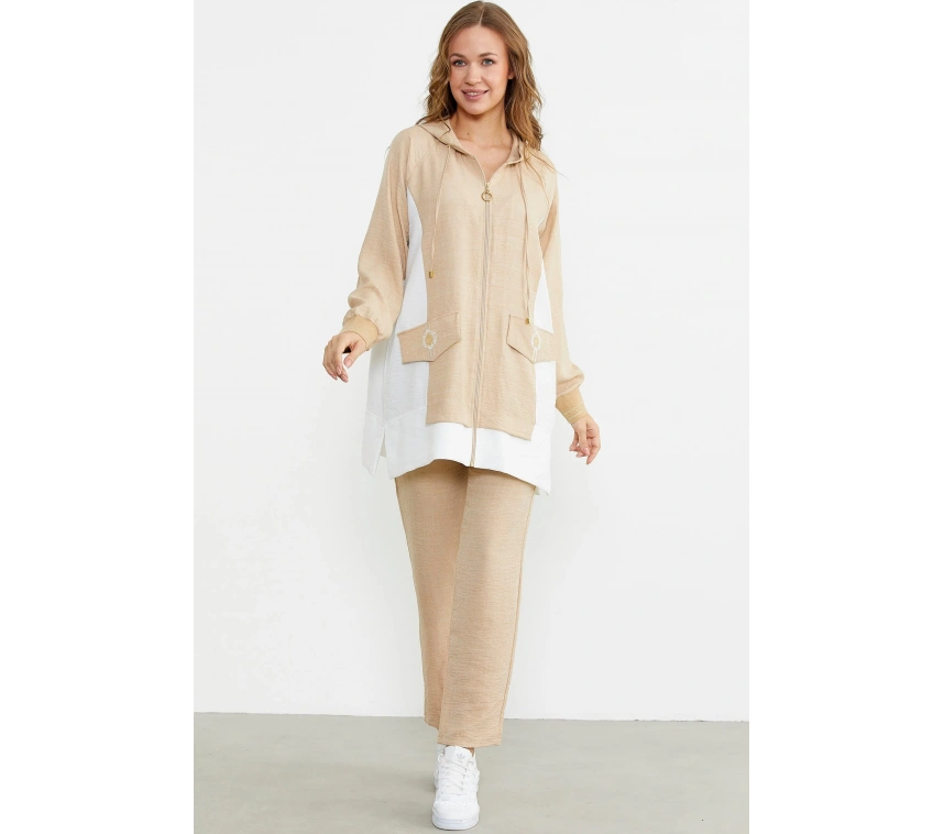 Sementa 76448 Keten Görünümlü Kapüşonlu Tunik Takım