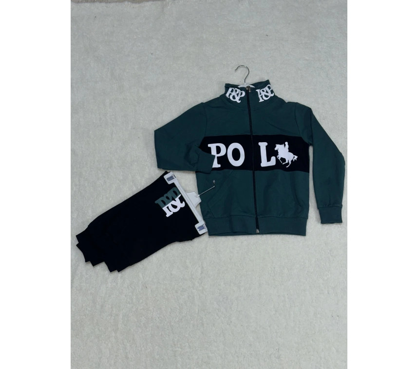 Siyah petrol yeşili baskılı kanguru cep alt üst eşofman takımı yeşil