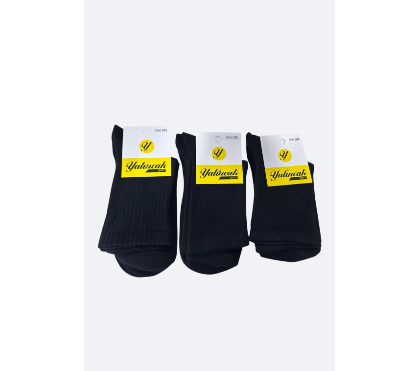 Yalıncak Yarım Konç Kolej Çorap Siyah Renk 6 Adet Desensiz Model