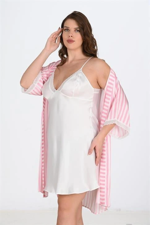 2li Beyaz-pembe Sabahlık Takımı Bigsize 6210