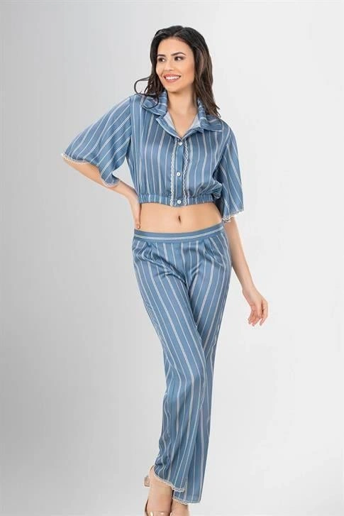 2li Desenli Saten Pijama Takımı
