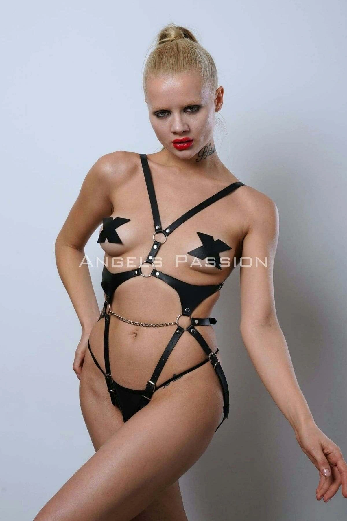 Ağ Bölgesi Açık Deri Body Harness, Deri Fantezi Giyim, Clubwear - Brf1170