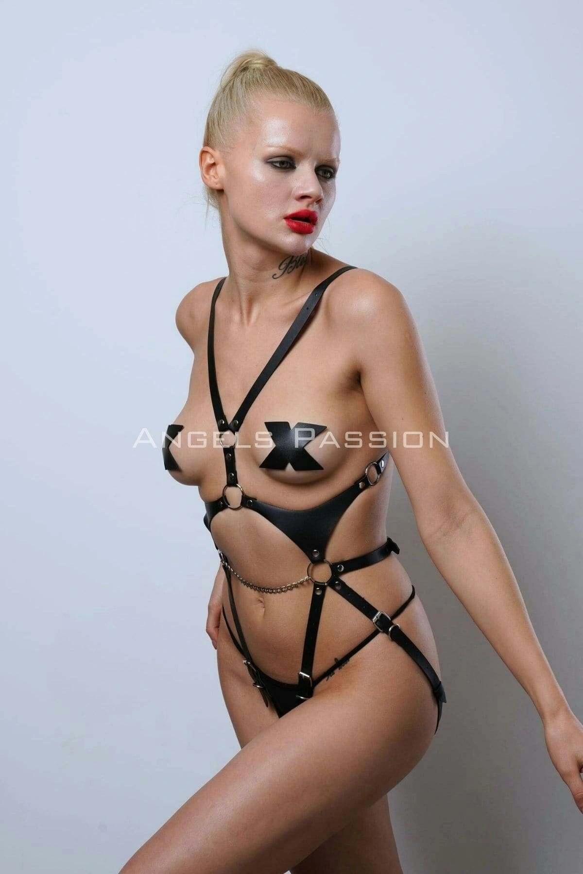 Ağ Bölgesi Açık Deri Body Harness, Deri Fantezi Giyim, Clubwear - Brf1170