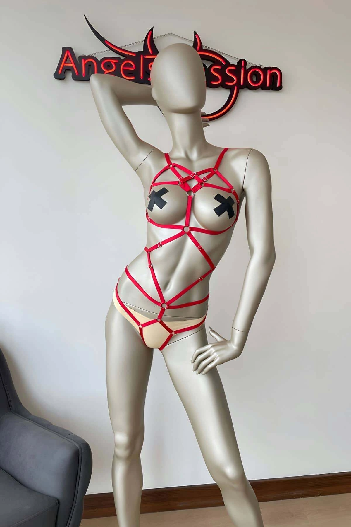 Ağ Bölgesi Açık Elastik Fantezi Harness - Brf474