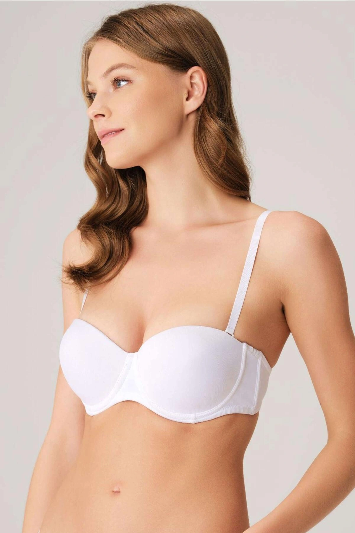 Balenli Destekli Dolgulu Askısız Straplez Günlük Klasik T-shirt Sütyeni