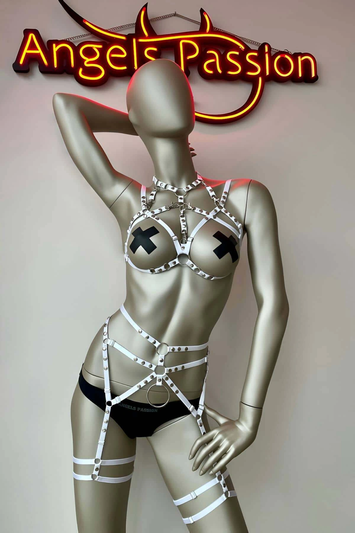 Beyaz Elastik Fantazi Jartiyer Harness