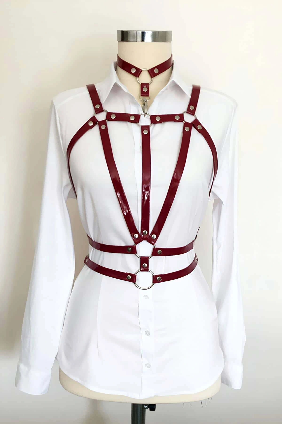 Boyundan Bağlamalı Çift Sıralı Üçgen Deri Harness - Brf115