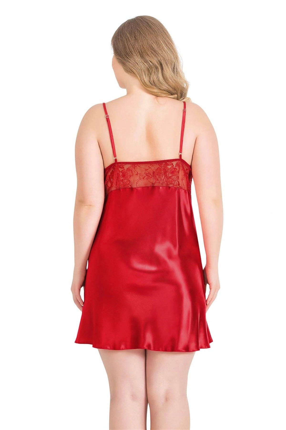 Büyük Beden Kırmızı Kısa Saten Gecelik