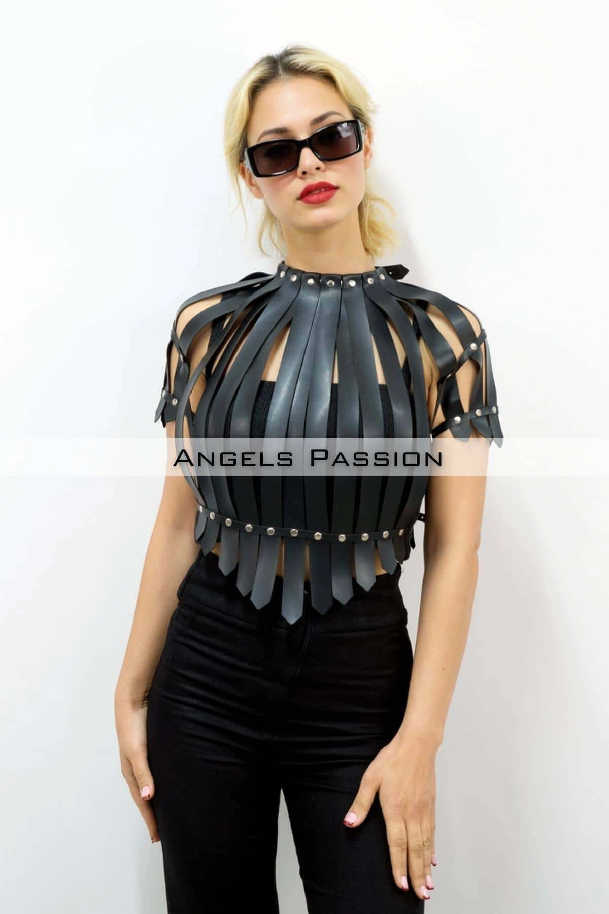 Crop Büstiyer Harness, Deri Göğüs Harness, Gömlek Üzeri Harness - Brf1257