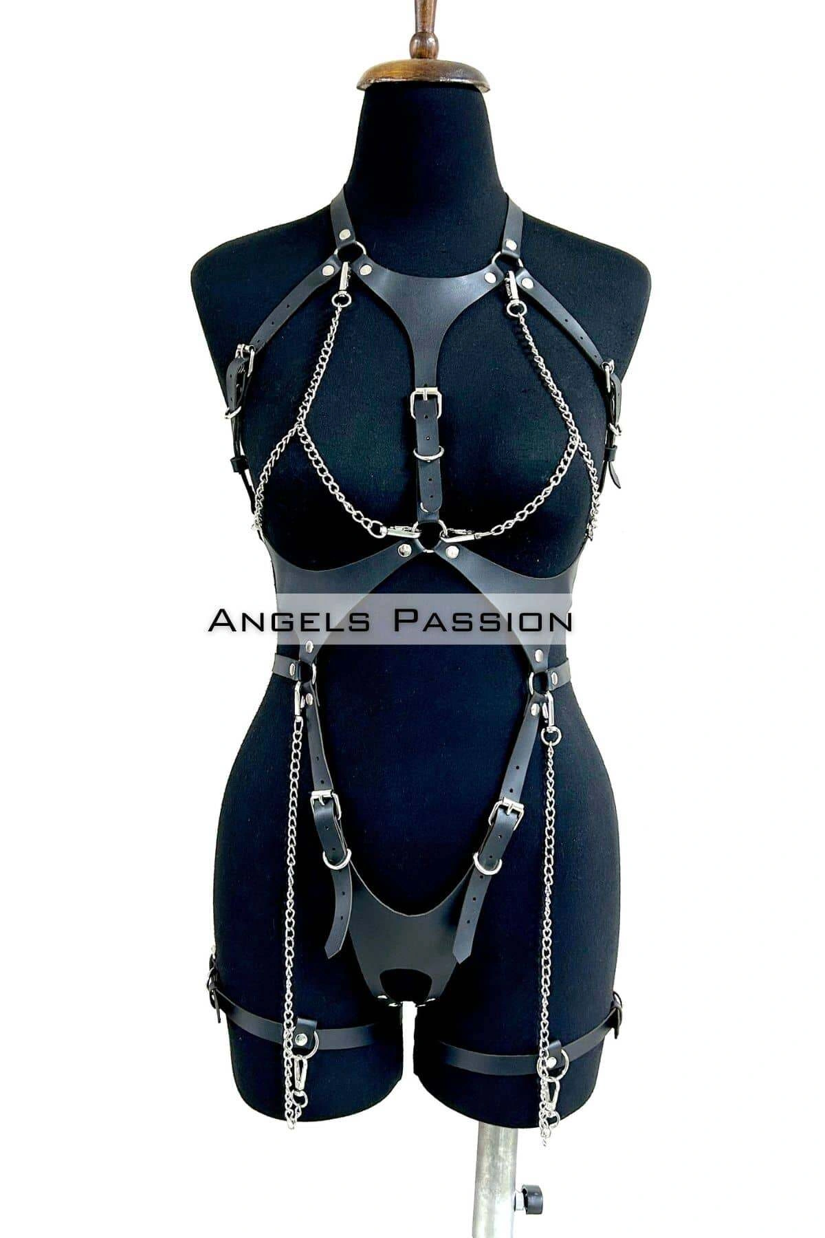 Deri Body Harness, Zincir Ve Kelepçeli Fantezi İç Giyim - Brf1098