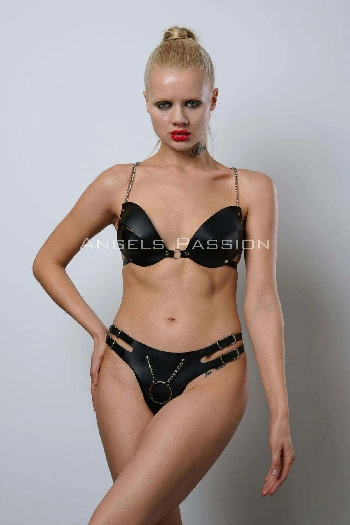 Deri Sütyen Takım, Sexy Deri Fantezi Giyim Sütyen Takım - Brf1223