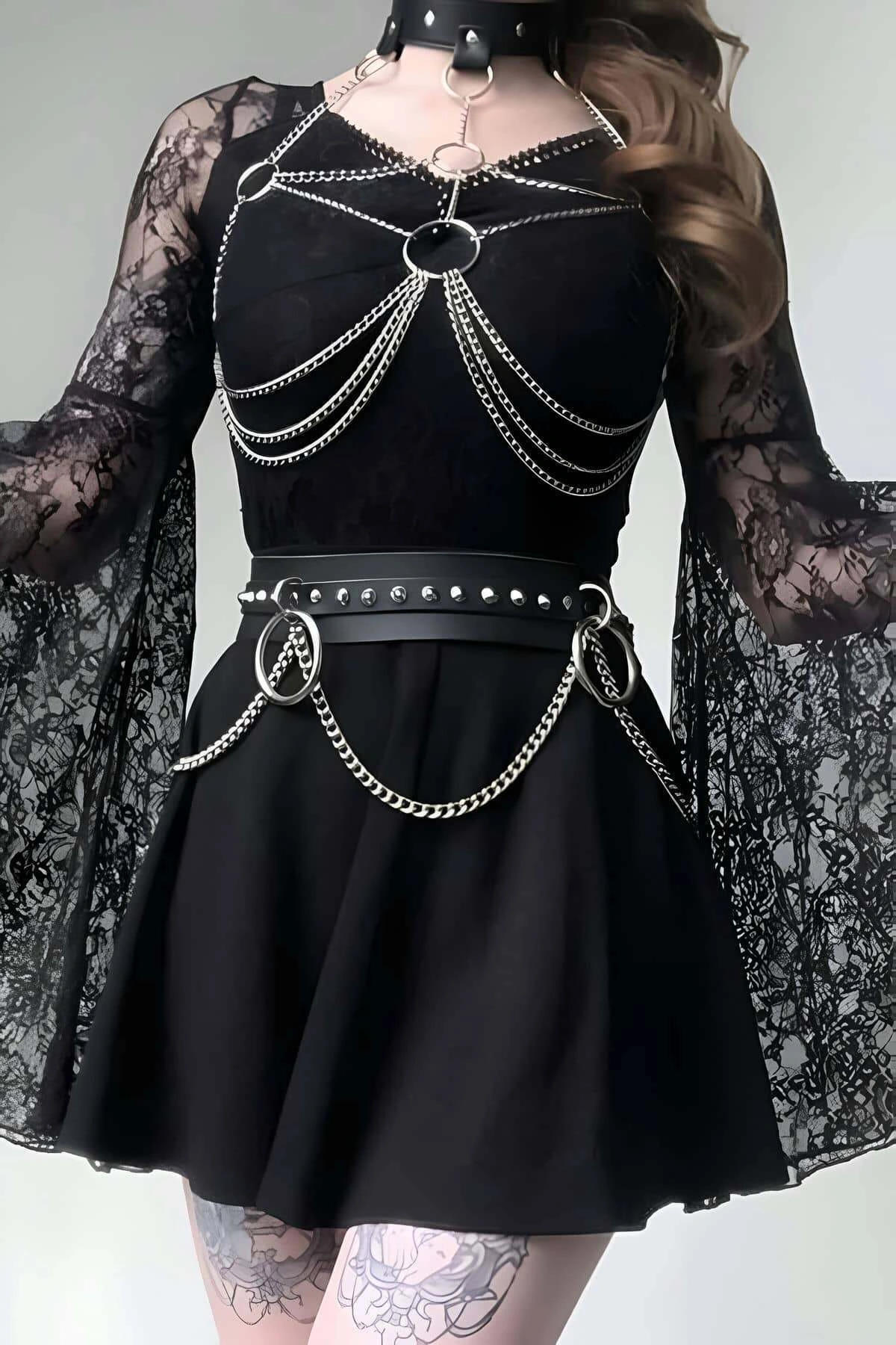 Deri Ve Zincirli Şık Harness Takım - Brf413