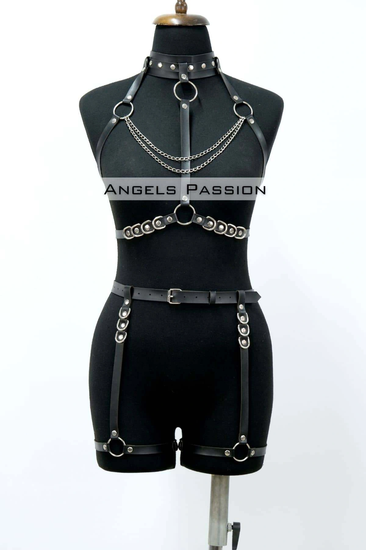 Fantazi İç Giyim Zincirli Erotik Harness Takım - Brf1081