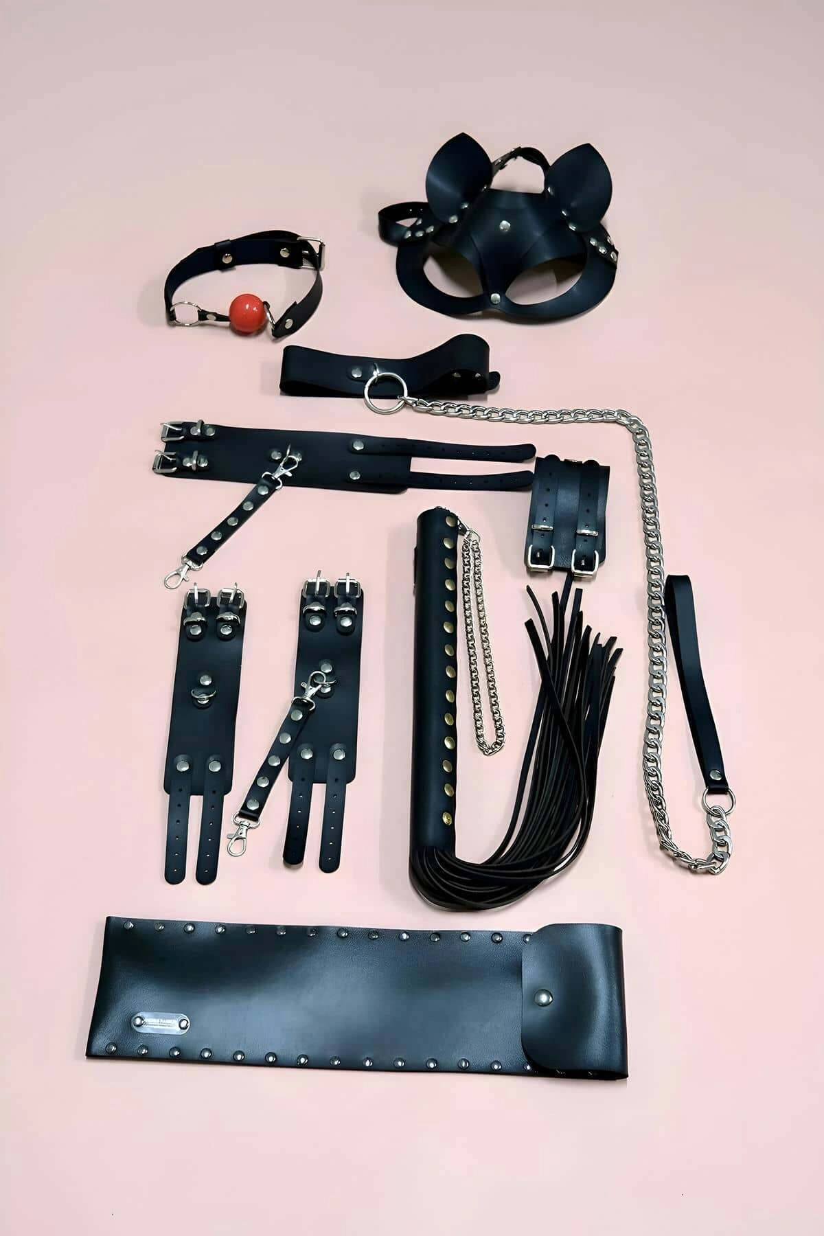 Fantazi Kırbaç Kelepçe Set, 6lı Set, Ayak - El Kelepçesi, Maske, Ağız Topu - Brf1308