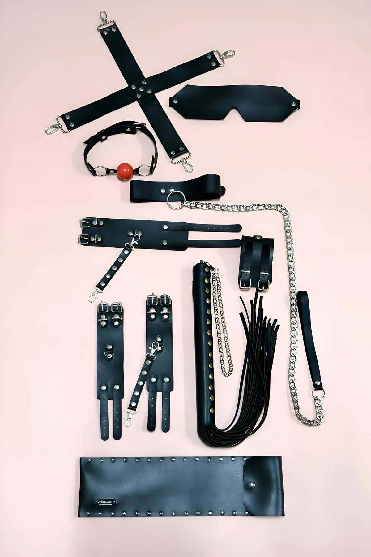 Fantezi Kırbaç Kelepçe Set 7li Takım, El-ayak Kelepçesi, Maske - Brf1310