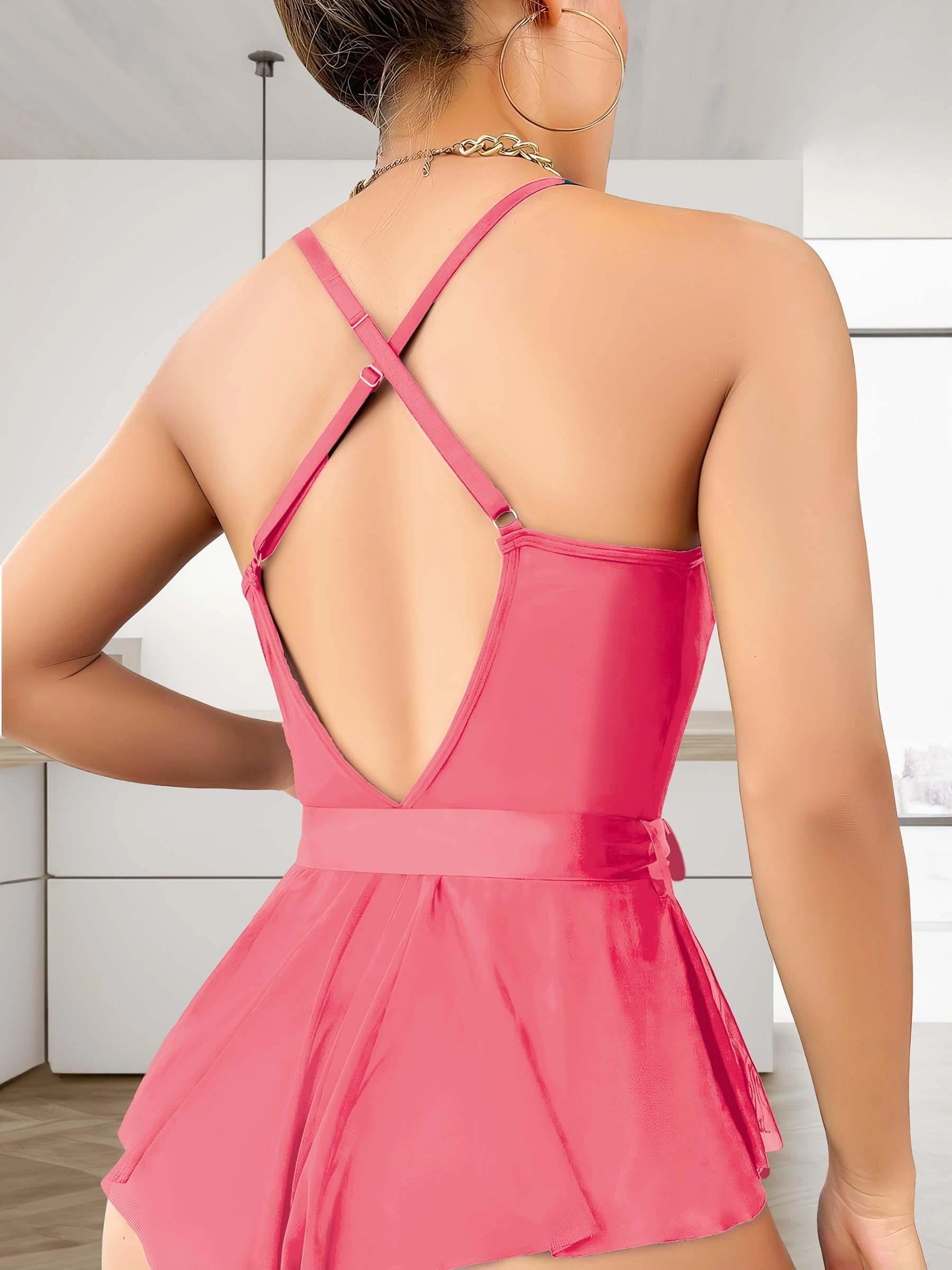 Gül Kurusu Dantel İşlemeli Kurdelalı Fantezi Tül Babydoll