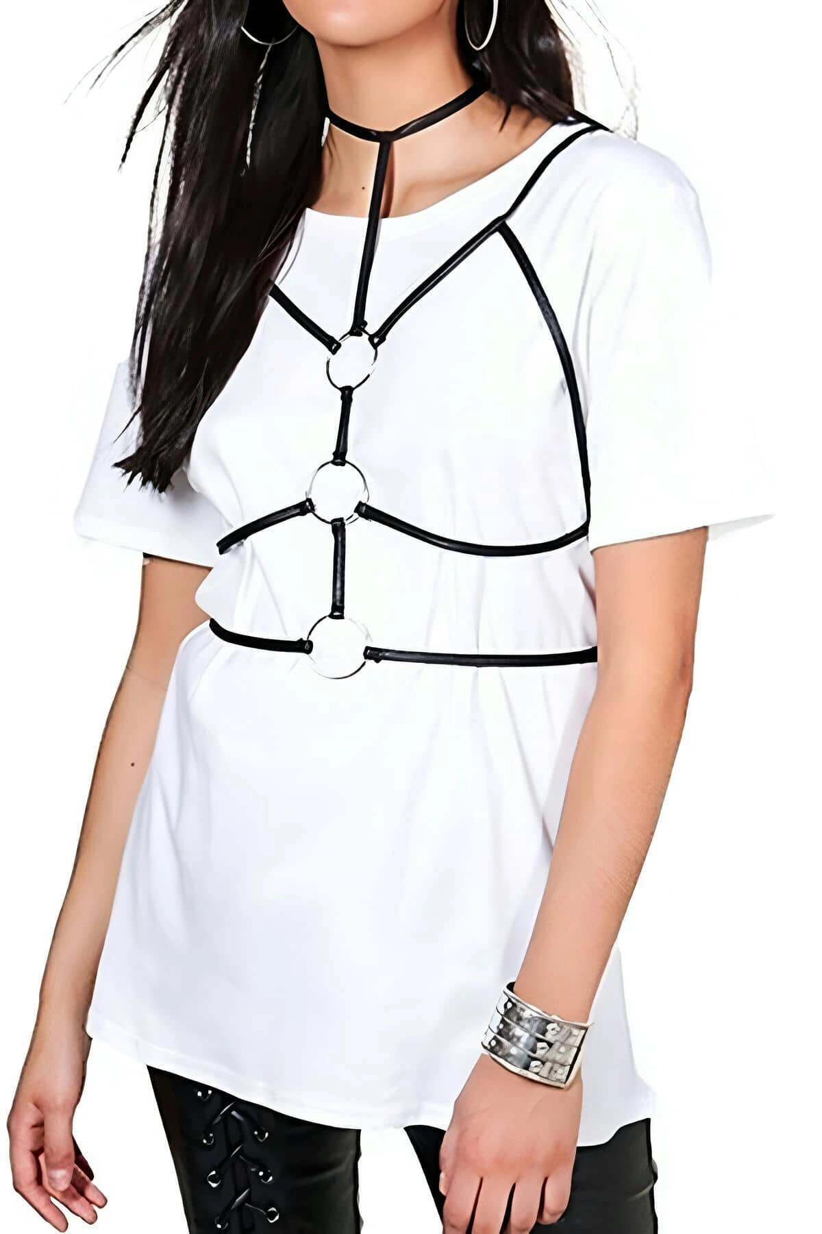 Halka Detaylı Şık Deri Harness - Brf184