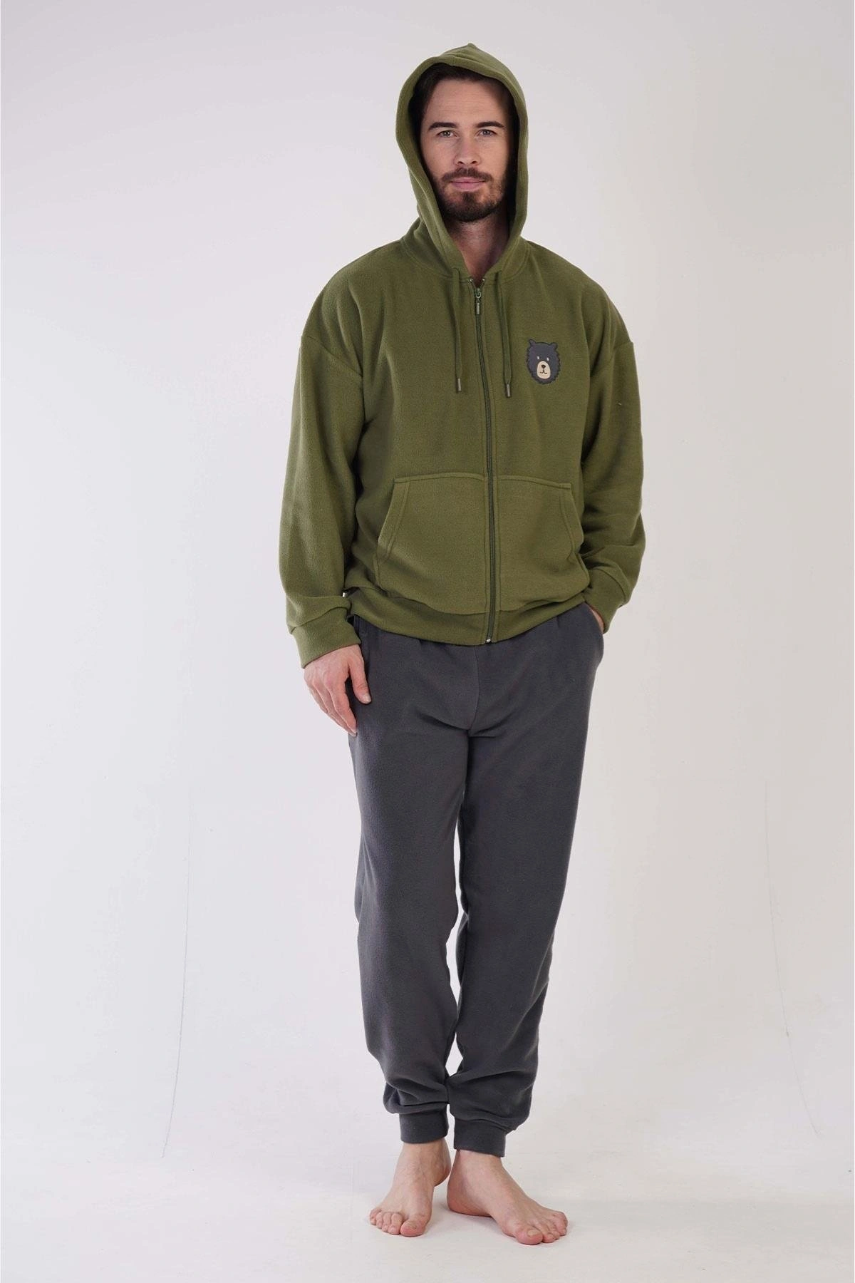 K304159 Polar Kapşonlu Düşük Omuz Erkek Pijama