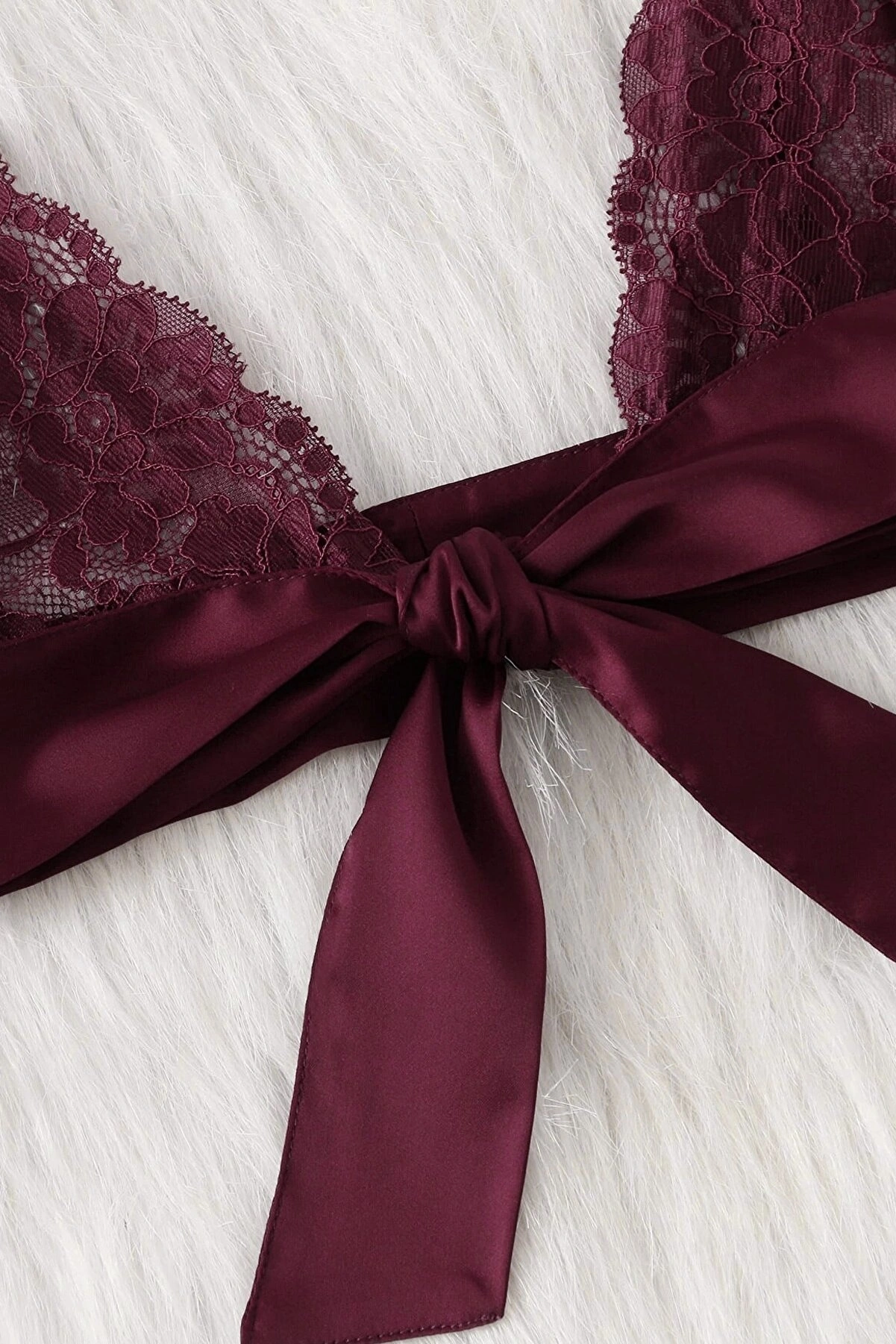 Kadın Bordo Dantelli & Kurdelalı Sütyen Külot Takımı