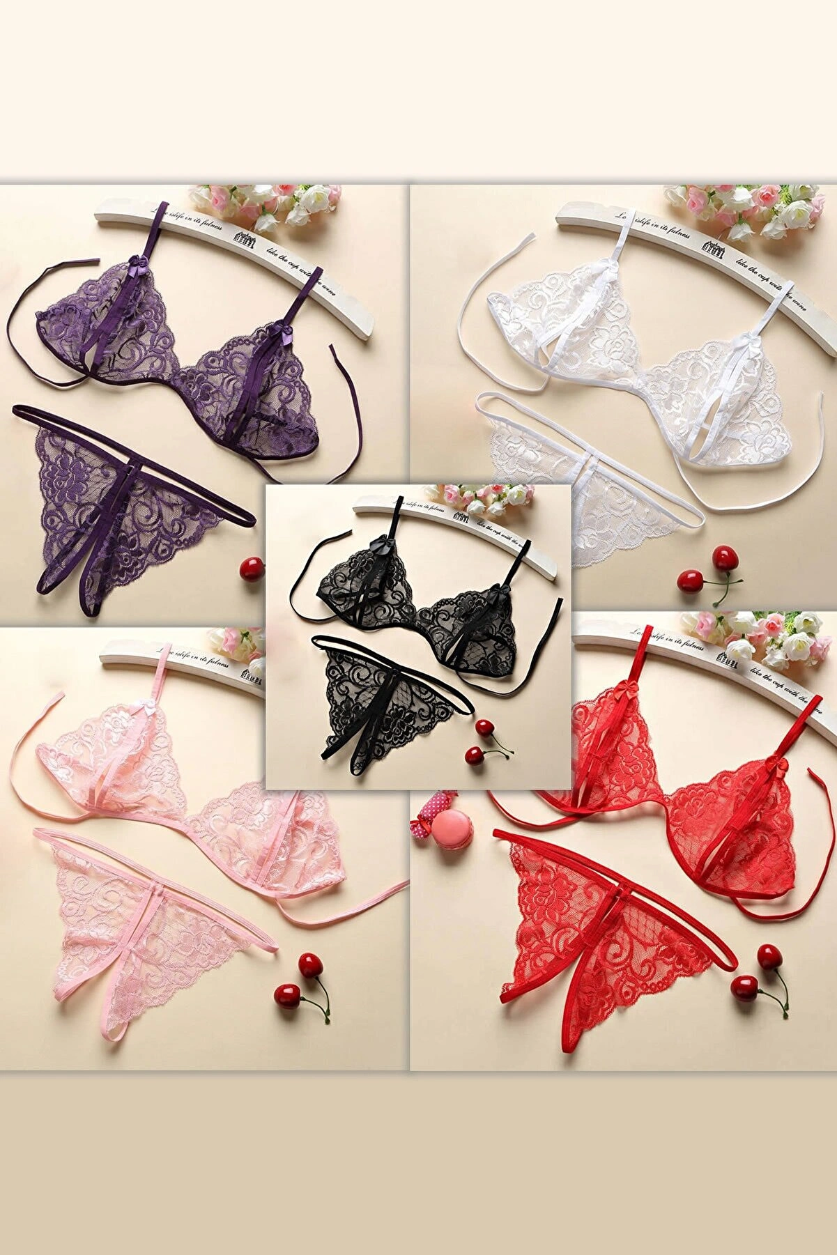 Kadın Dantelli Sütyen Külot Takımı 5li Set