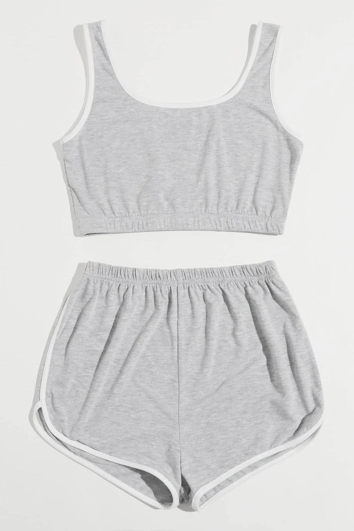 Kadın Gri Askılı Crop Top Ve Şortlu Gecelik Takım