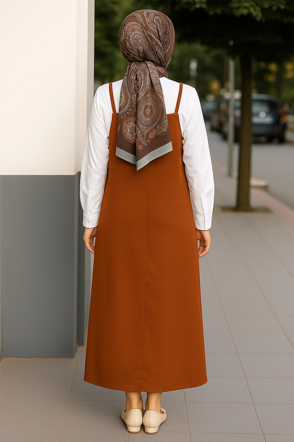 Kadın Kahverengi Basic Ayarlanabilir Askılı Jile Elbise