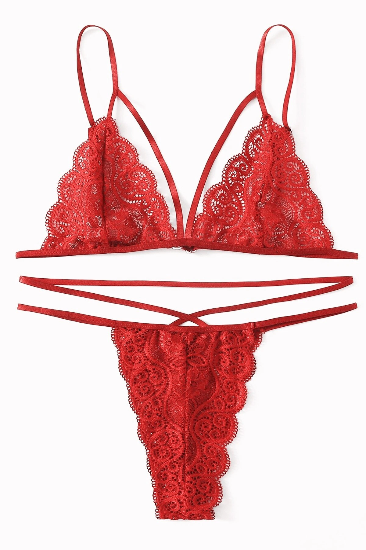 Kadın Kırmızı Dantel Sütyen Külot Takımı