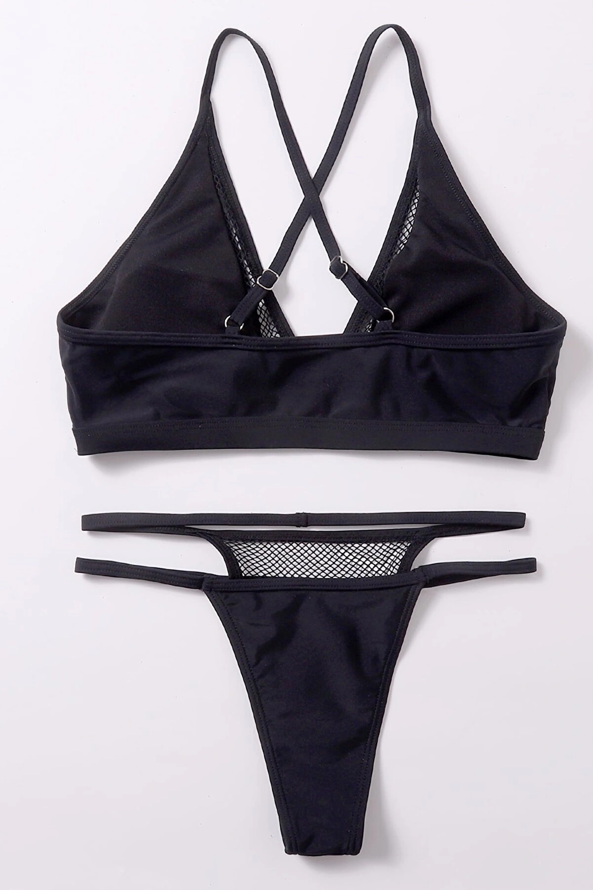 Kadın Siyah File Detaylı Iç Çamaşır Takımı