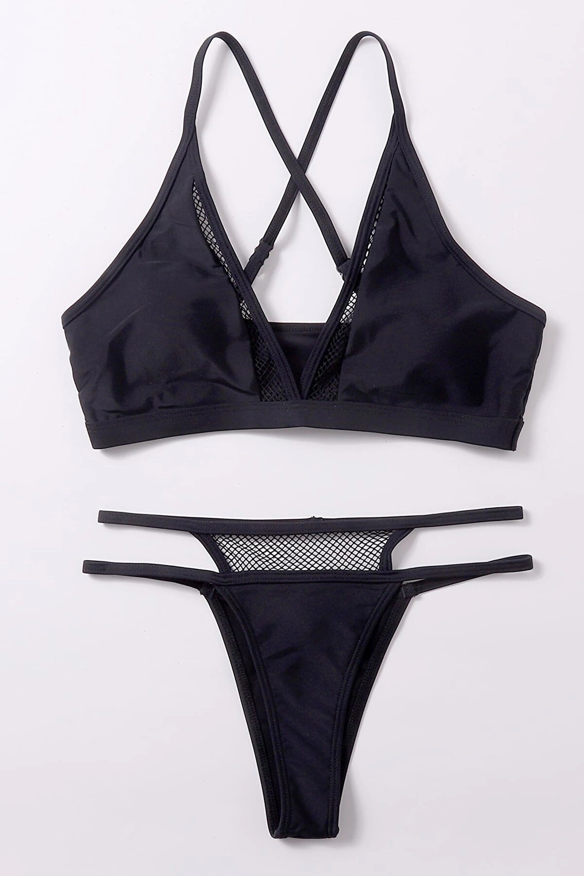 Kadın Siyah File Detaylı Iç Çamaşır Takımı