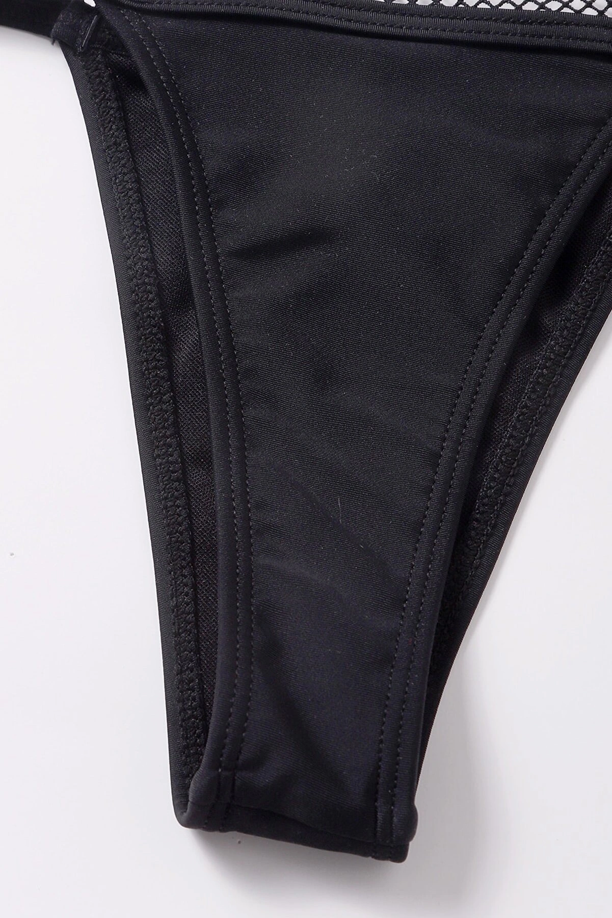 Kadın Siyah File Detaylı Iç Çamaşır Takımı