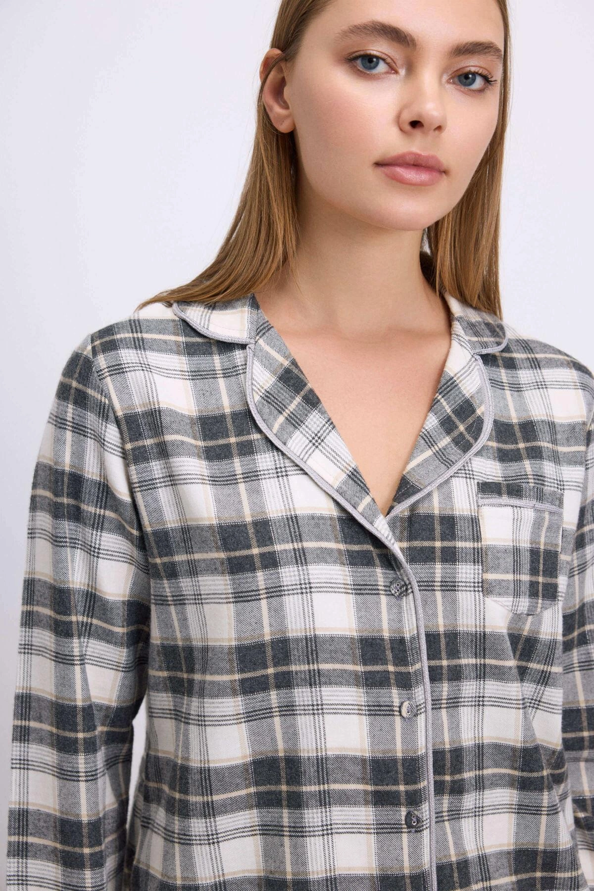 Kareli Flanel Görünümlü Uzun Kollu 2li Pijama Takımı