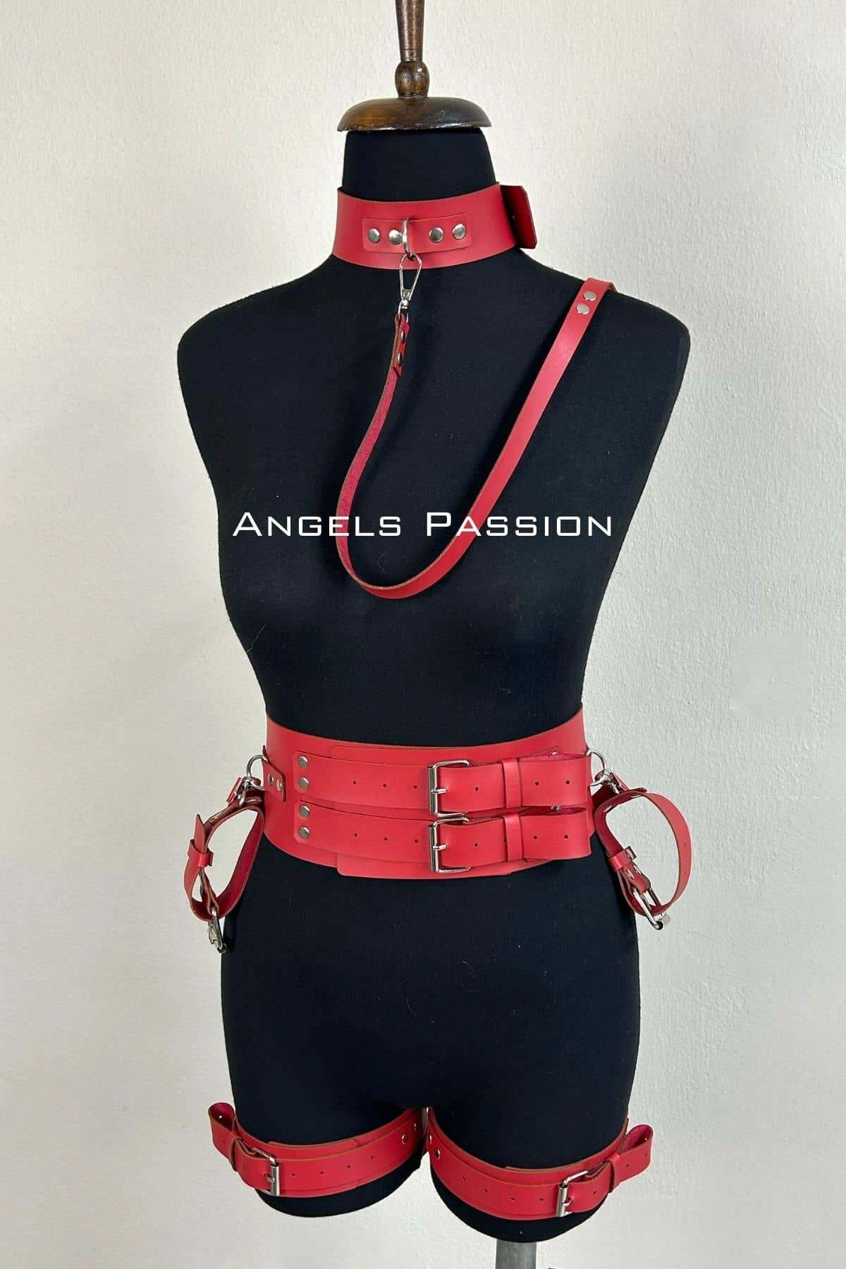 Kelepçeli Şık Deri Harness Takım, Kadın Fantezi Giyim - Brf869