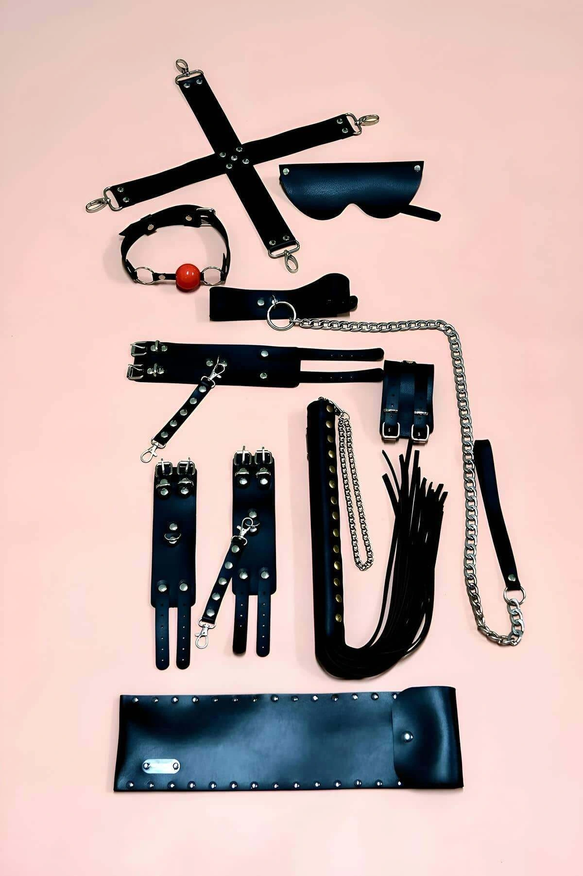 Kırbaç Kelepçe Set, 7li Fantezi Kelepçe Takım, El-ayak Kelepçesi, Maske, Ağız Topu - Brf1311