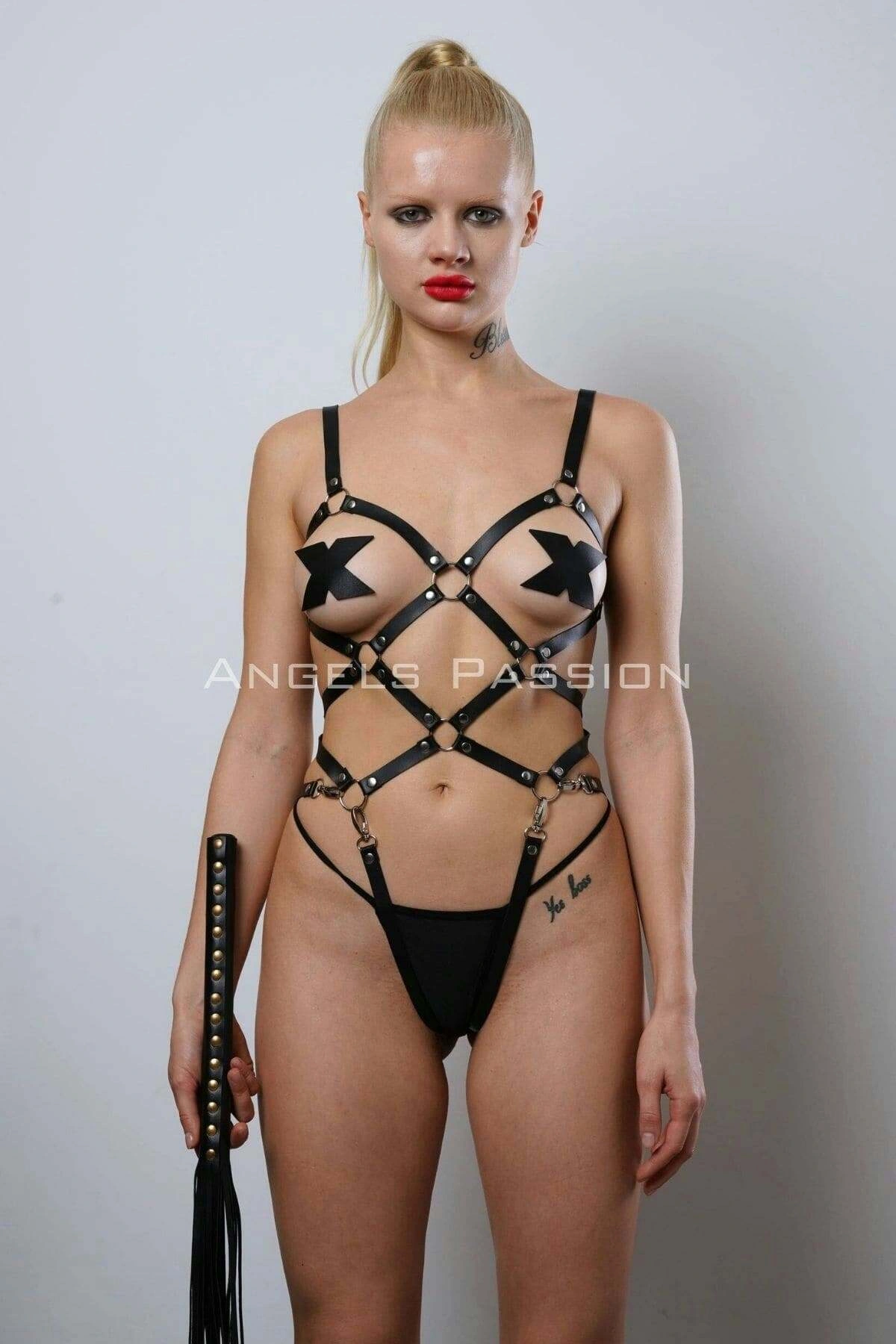 Kırbaçlı Deri Full Body Harness Fantezi Giyim, Vücudu Saran Full Body Harness - Brf1356