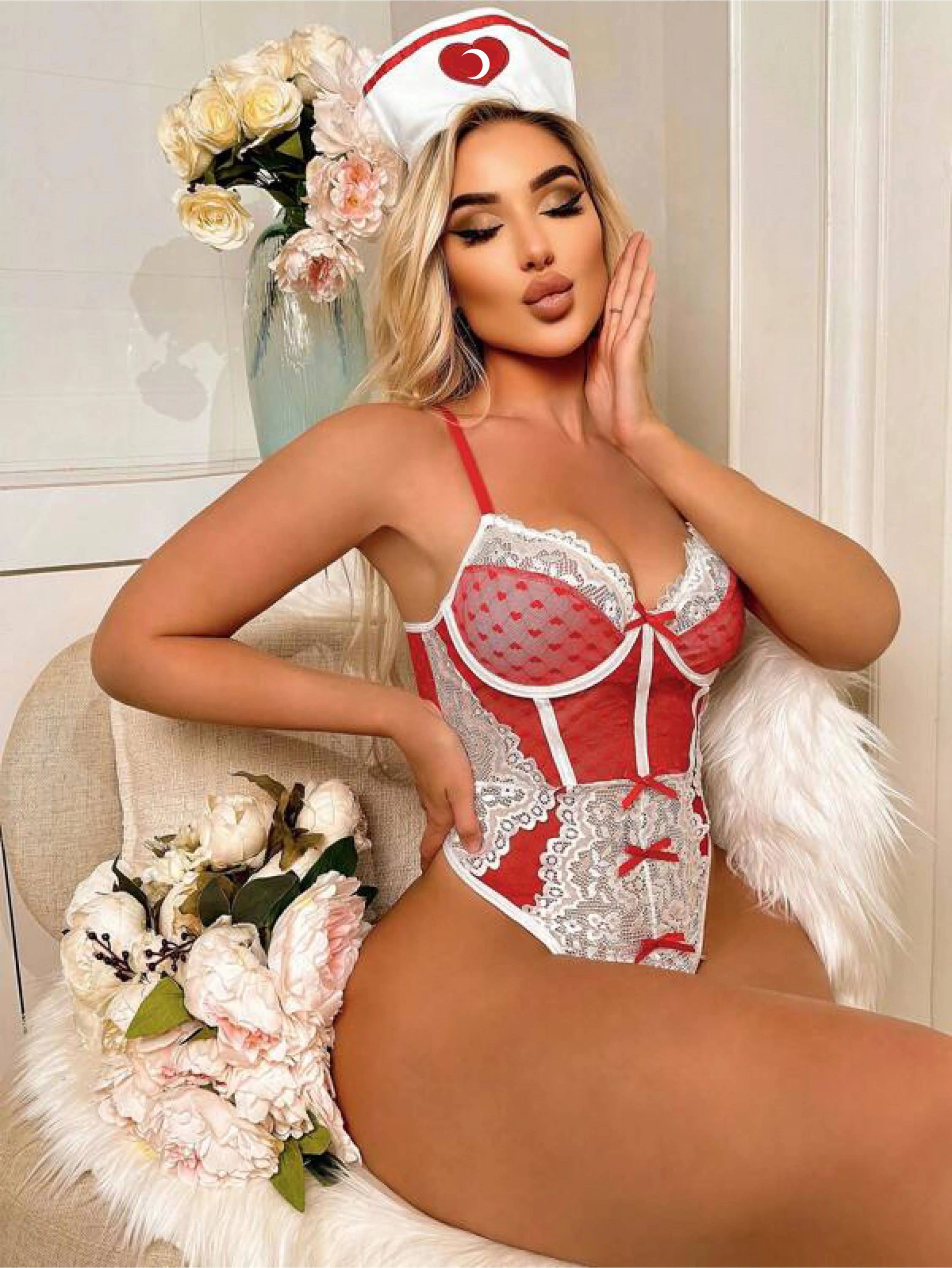 Kırmızı Fantezi Body Hemşire Kostümü