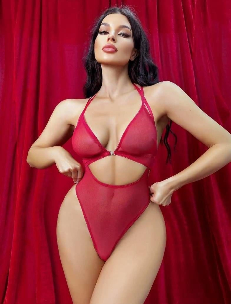 Kırmızı Transparan Fantezi Babydoll