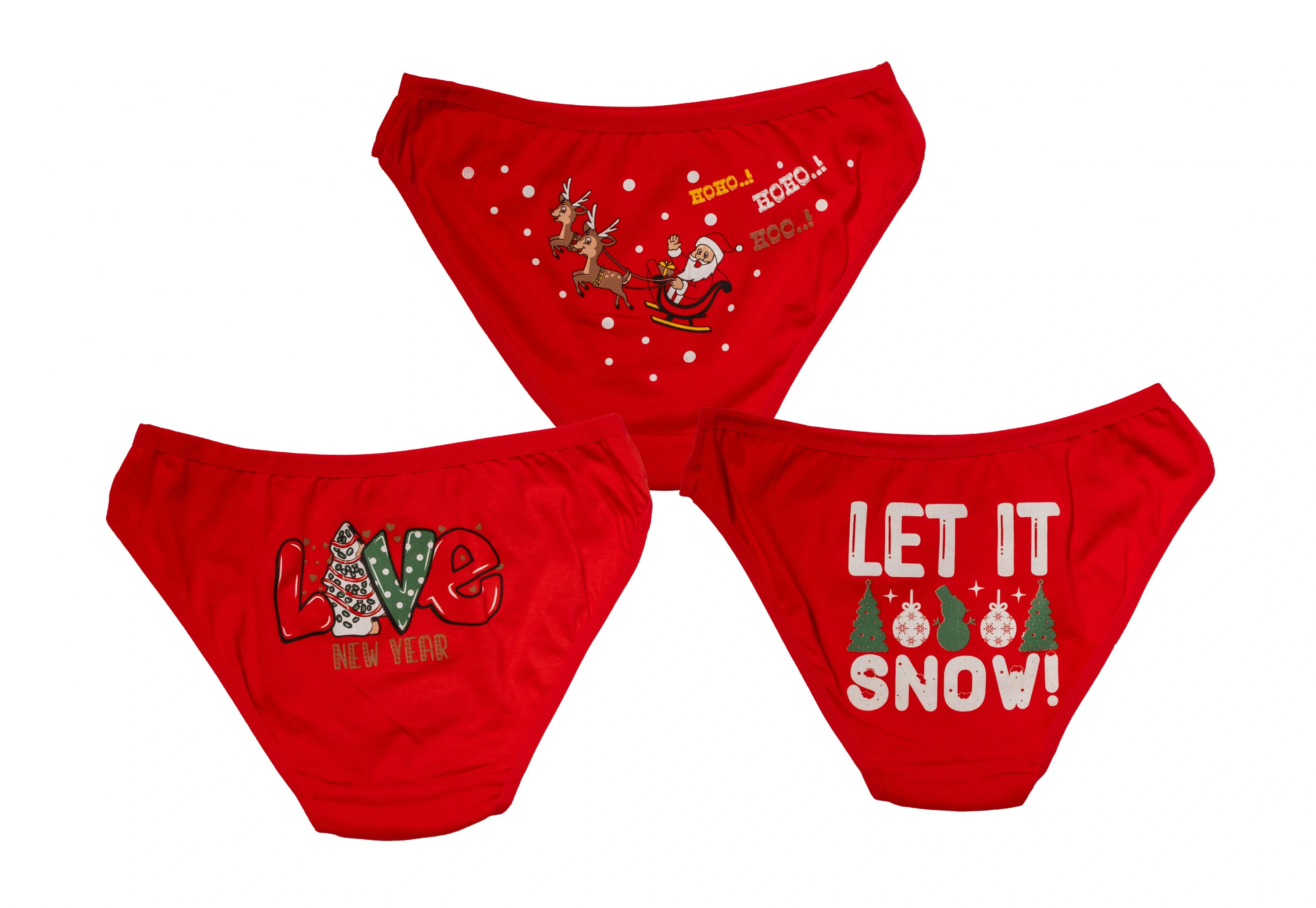 Kırmızı Yılbaşı Desenli 3lü Pamuklu Külot Takımı